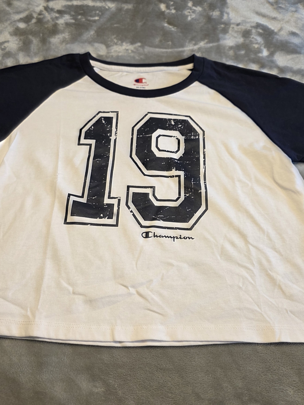 Champion Kids White & Navy '19' Raglan Tee